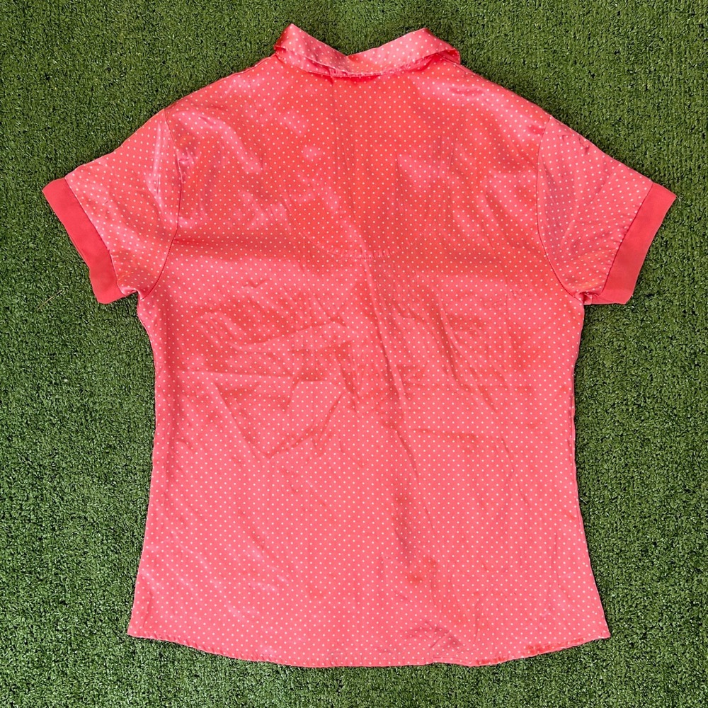 Vintage Adonna Pink White Polka Dot Satin Pajama Shirt Top Collared SS Women's M - Picture 6 of 6